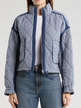 Blank NYC Blue Gingham Quilted Puffer Jacket